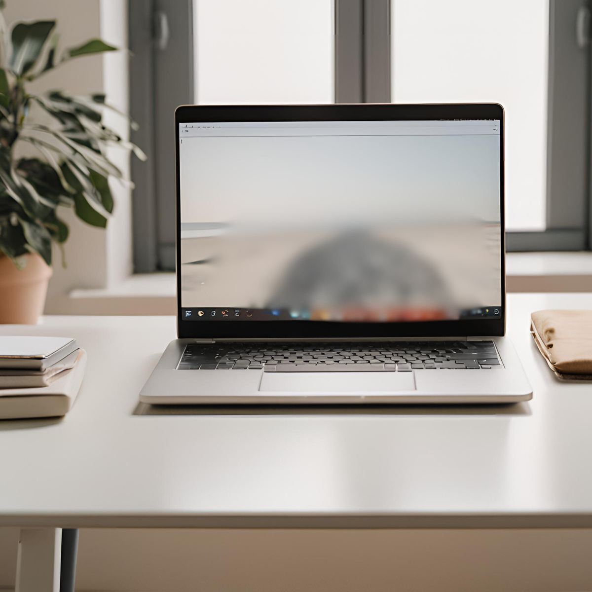 Imagem de um notebook em cima de uma mesa de madeira